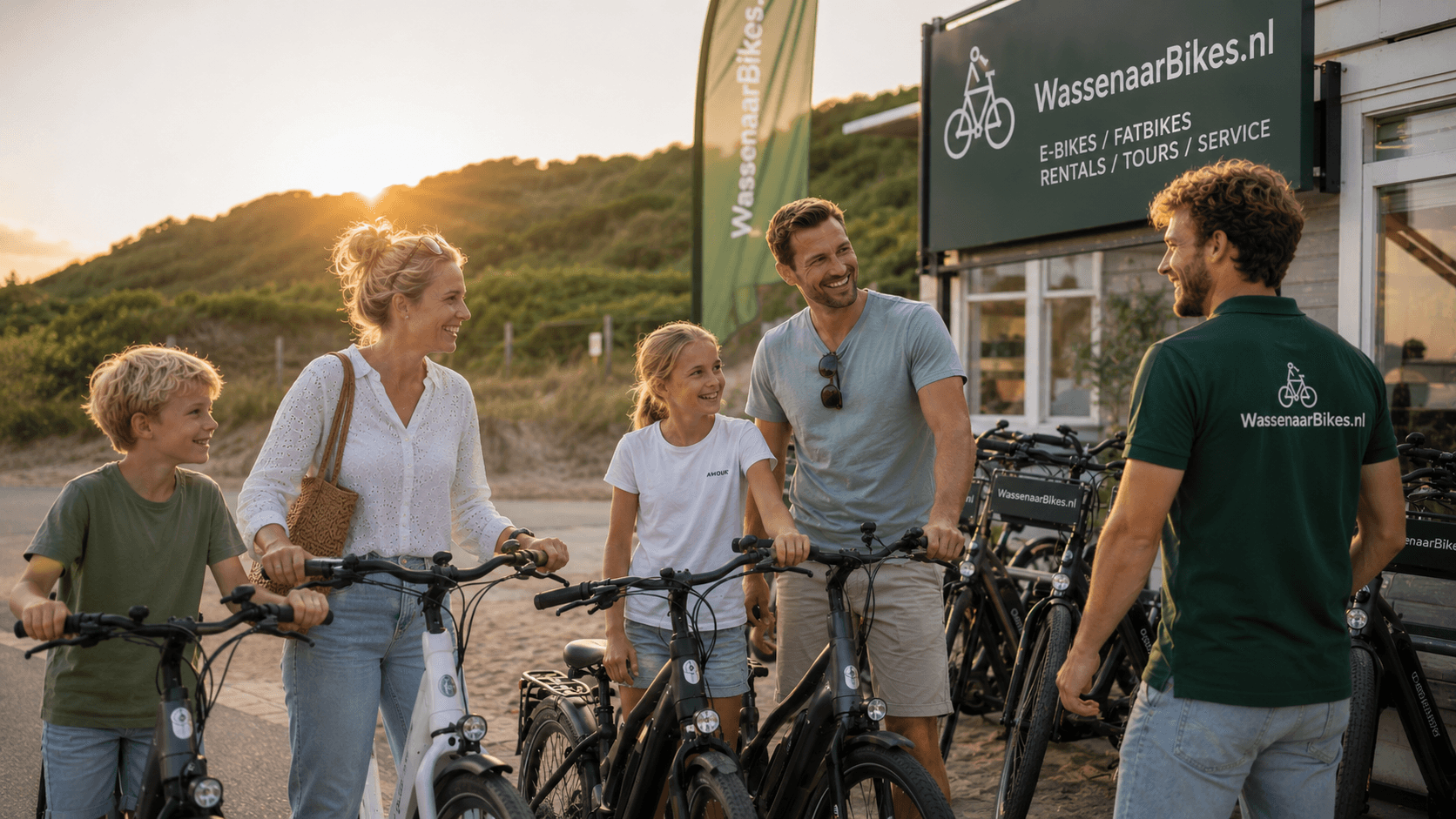Familie huurt fietsen bij WassenaarBikes – e-bikes en fatbikes Wassenaar